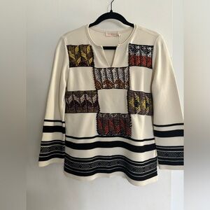 Tory Burch Knitted Tunic Sweater with Tapestry Patchwork M